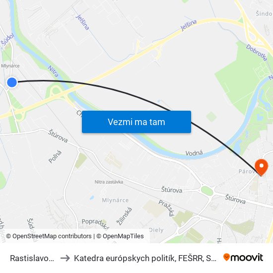 Rastislavova to Katedra európskych politík, FEŠRR, SPU map