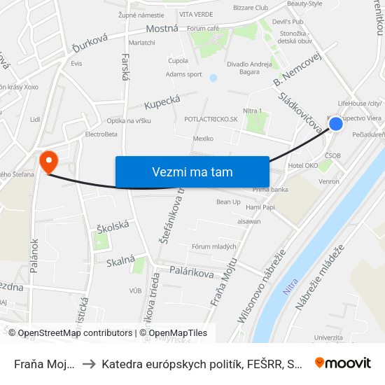 Fraňa Mojtu to Katedra európskych politík, FEŠRR, SPU map