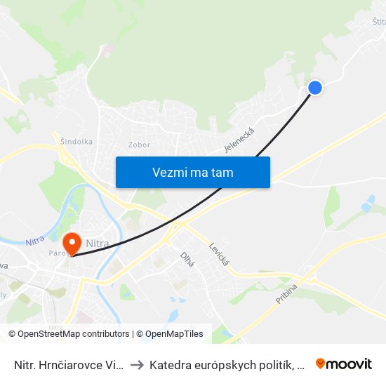 Nitr. Hrnčiarovce Vinohrady to Katedra európskych politík, FEŠRR, SPU map