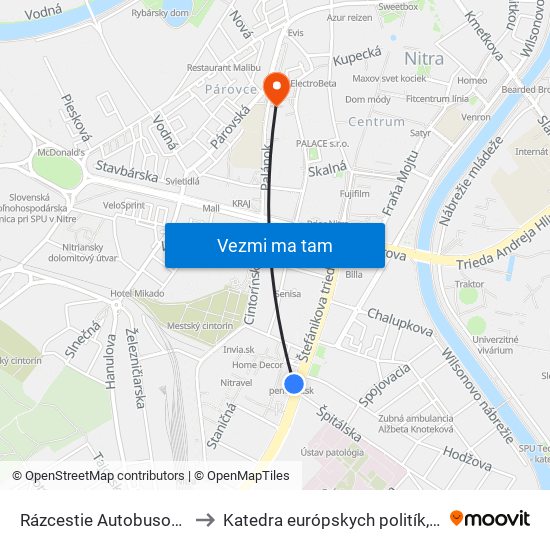 Rázcestie Autobusová Stanica to Katedra európskych politík, FEŠRR, SPU map