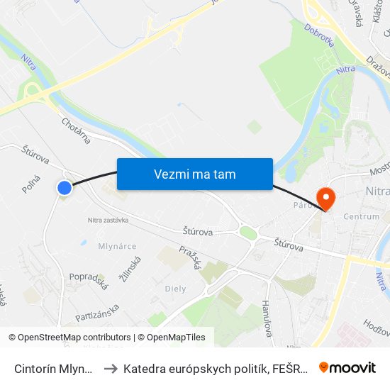 Cintorín Mlynárce to Katedra európskych politík, FEŠRR, SPU map