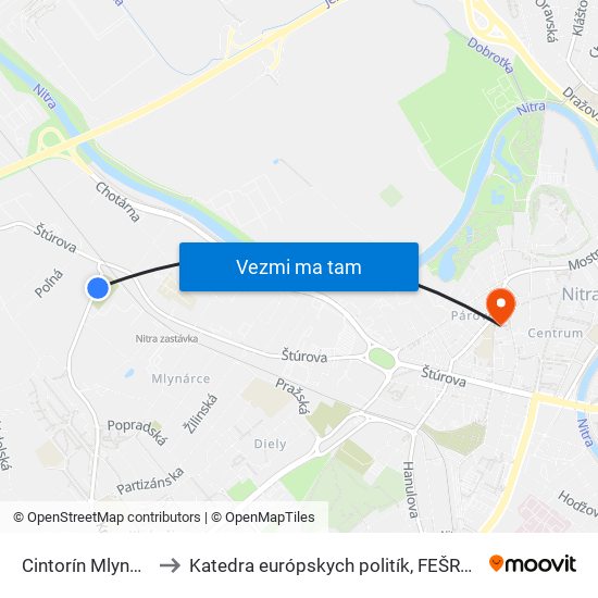 Cintorín Mlynárce to Katedra európskych politík, FEŠRR, SPU map