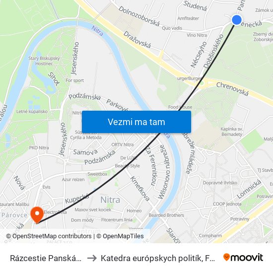 Rázcestie Panská Dolina to Katedra európskych politík, FEŠRR, SPU map