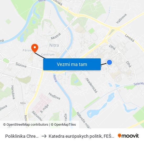 Poliklinika Chrenová to Katedra európskych politík, FEŠRR, SPU map