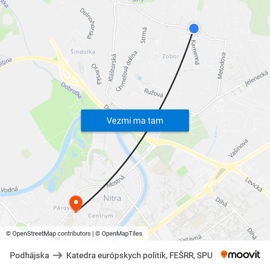 Podhájska to Katedra európskych politík, FEŠRR, SPU map