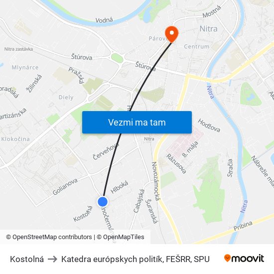 Kostolná to Katedra európskych politík, FEŠRR, SPU map