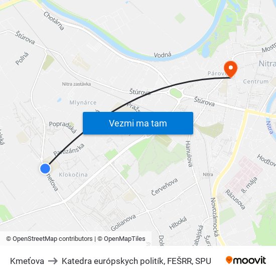 Kmeťova to Katedra európskych politík, FEŠRR, SPU map