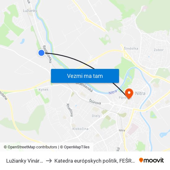 Lužianky Vinárska to Katedra európskych politík, FEŠRR, SPU map