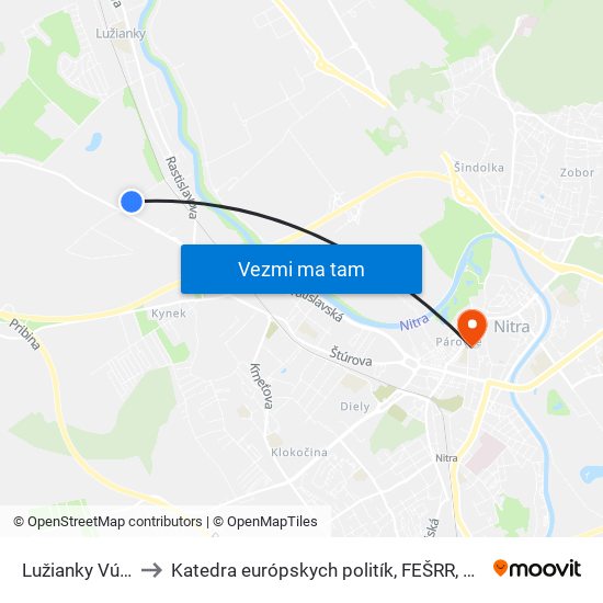 Lužianky Vúžv to Katedra európskych politík, FEŠRR, SPU map