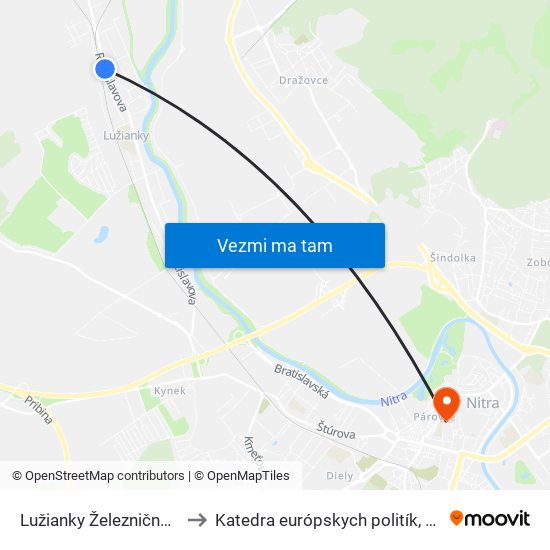 Lužianky Železničná Stanica to Katedra európskych politík, FEŠRR, SPU map