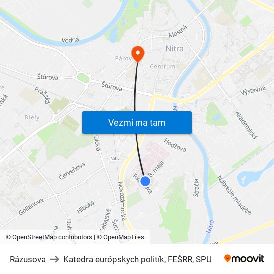 Rázusova to Katedra európskych politík, FEŠRR, SPU map