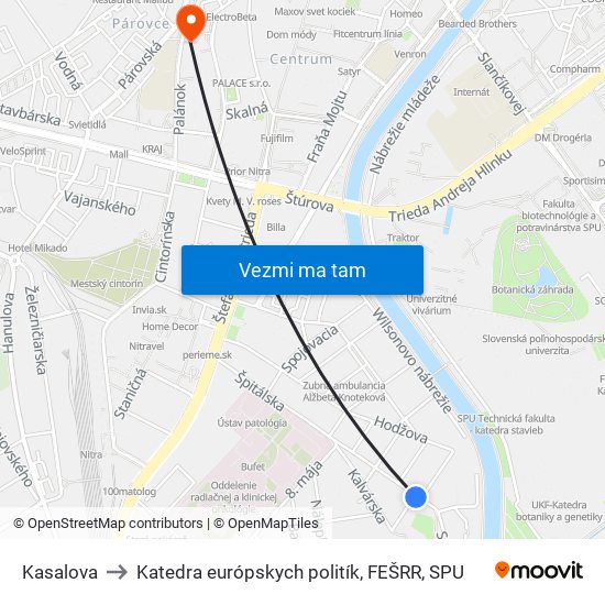 Kasalova to Katedra európskych politík, FEŠRR, SPU map