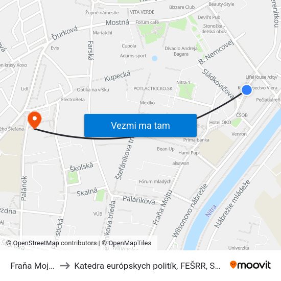 Fraňa Mojtu to Katedra európskych politík, FEŠRR, SPU map