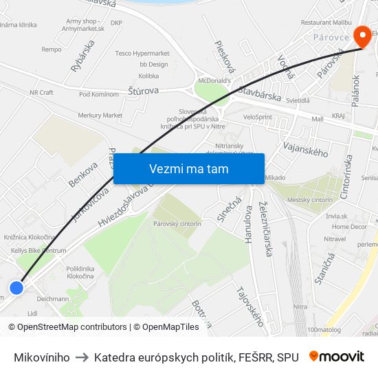 Mikovíniho to Katedra európskych politík, FEŠRR, SPU map