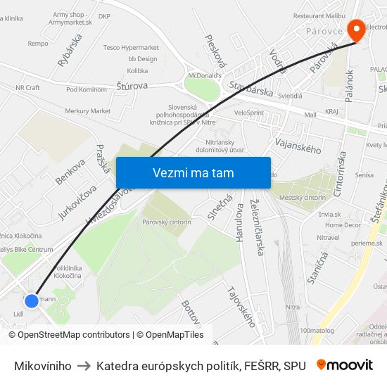 Mikovíniho to Katedra európskych politík, FEŠRR, SPU map