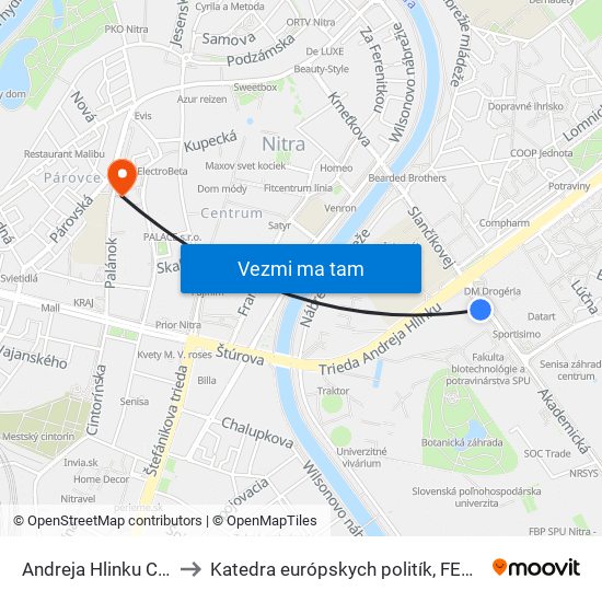 Andreja Hlinku Centro to Katedra európskych politík, FEŠRR, SPU map