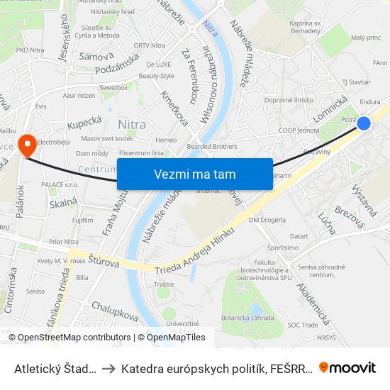 Atletický Štadión to Katedra európskych politík, FEŠRR, SPU map