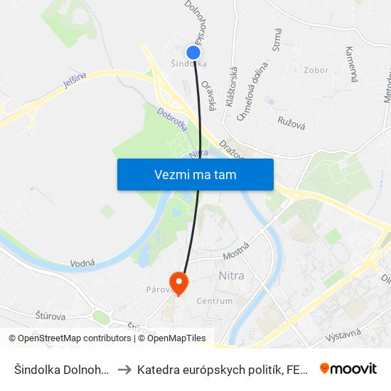 Šindolka Dolnohorská to Katedra európskych politík, FEŠRR, SPU map