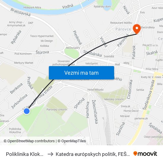 Poliklinika Klokočina to Katedra európskych politík, FEŠRR, SPU map