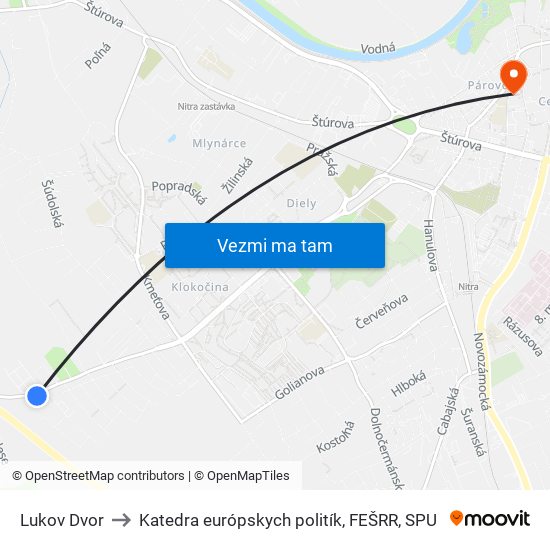 Lukov Dvor to Katedra európskych politík, FEŠRR, SPU map