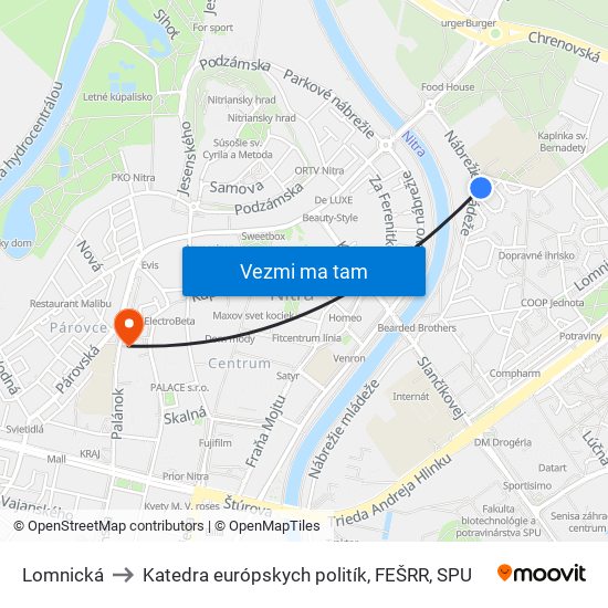 Lomnická to Katedra európskych politík, FEŠRR, SPU map