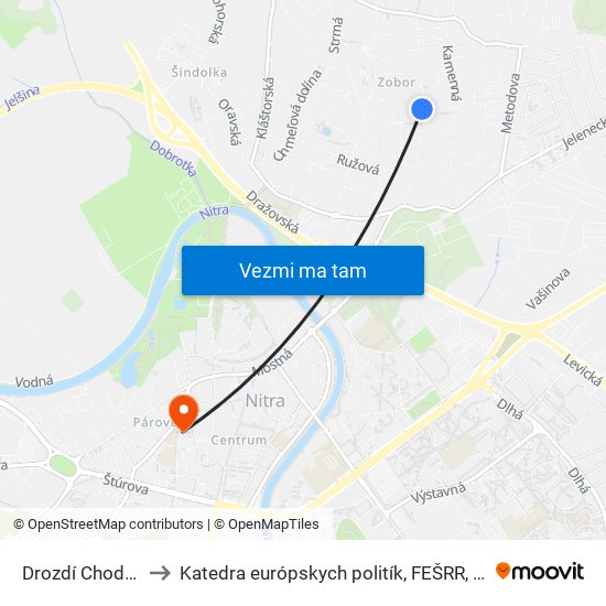 Drozdí Chodník to Katedra európskych politík, FEŠRR, SPU map