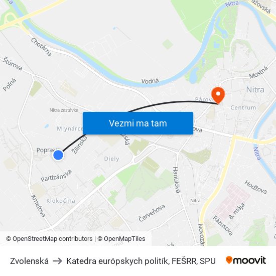 Zvolenská to Katedra európskych politík, FEŠRR, SPU map