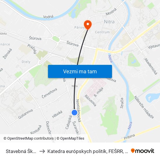 Stavebná Škola to Katedra európskych politík, FEŠRR, SPU map