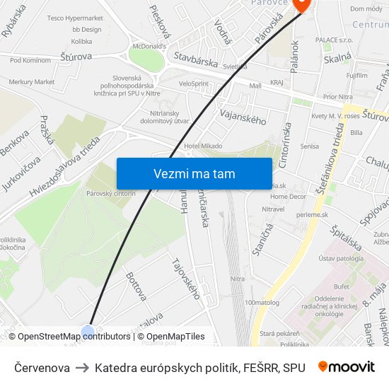 Červenova to Katedra európskych politík, FEŠRR, SPU map