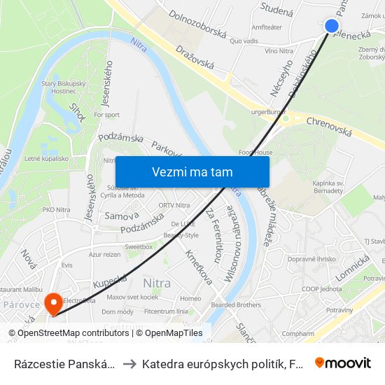 Rázcestie Panská Dolina to Katedra európskych politík, FEŠRR, SPU map