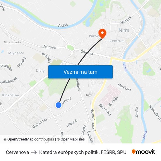 Červenova to Katedra európskych politík, FEŠRR, SPU map