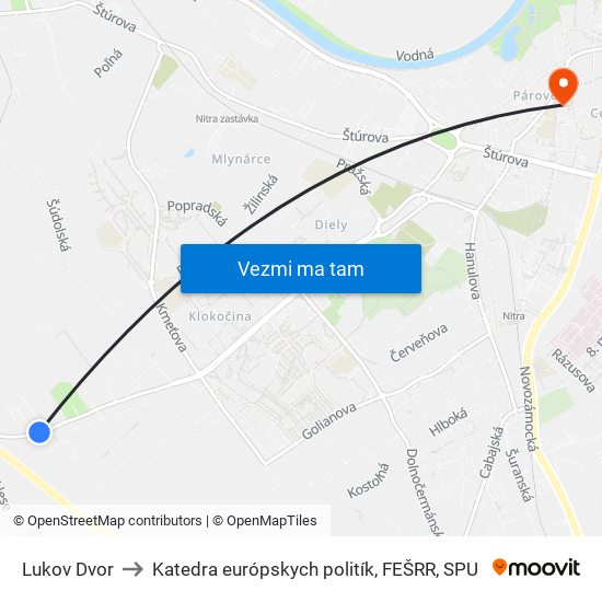 Lukov Dvor to Katedra európskych politík, FEŠRR, SPU map