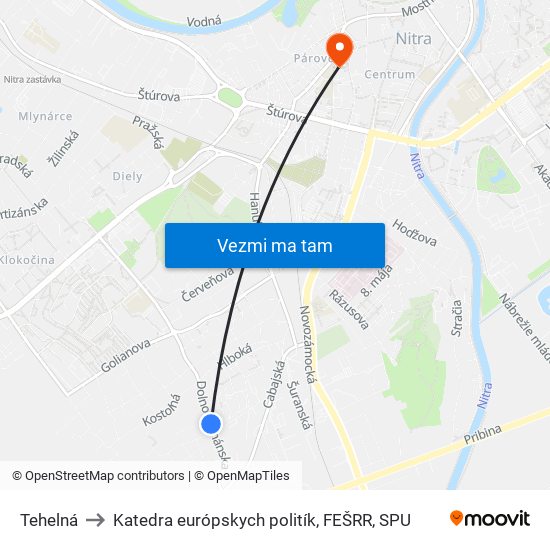 Tehelná to Katedra európskych politík, FEŠRR, SPU map