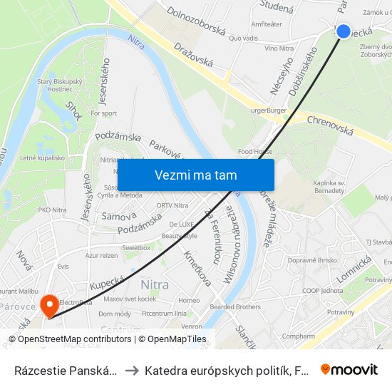 Rázcestie Panská Dolina to Katedra európskych politík, FEŠRR, SPU map