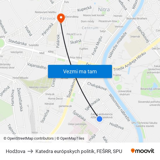 Hodžova to Katedra európskych politík, FEŠRR, SPU map