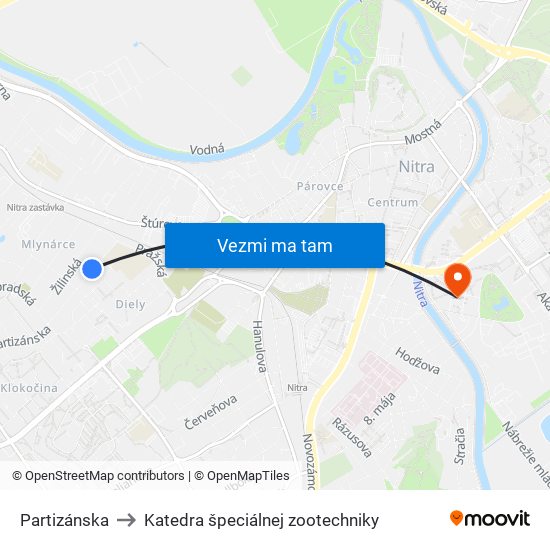 Partizánska to Katedra špeciálnej zootechniky map