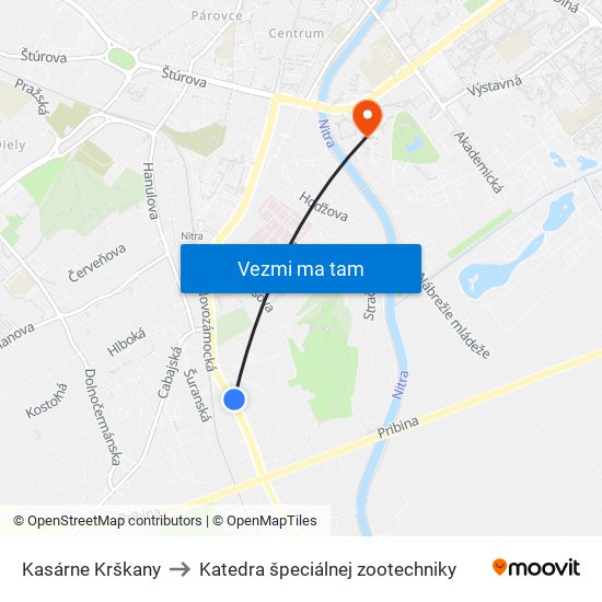 Kasárne Krškany to Katedra špeciálnej zootechniky map