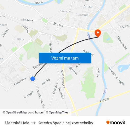 Mestská Hala to Katedra špeciálnej zootechniky map