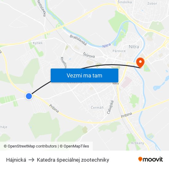 Hájnická to Katedra špeciálnej zootechniky map