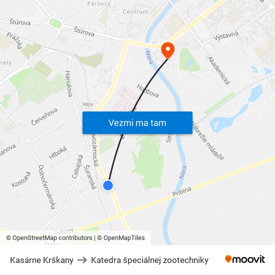 Kasárne Krškany to Katedra špeciálnej zootechniky map