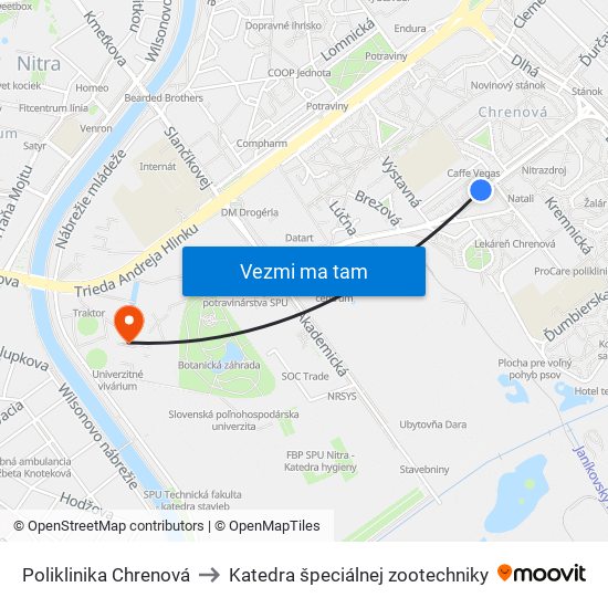 Poliklinika Chrenová to Katedra špeciálnej zootechniky map