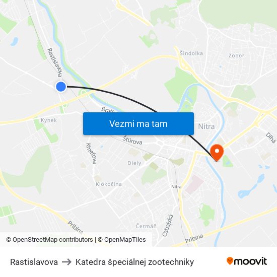 Rastislavova to Katedra špeciálnej zootechniky map