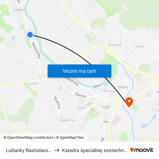 Lužianky Rastislavova to Katedra špeciálnej zootechniky map