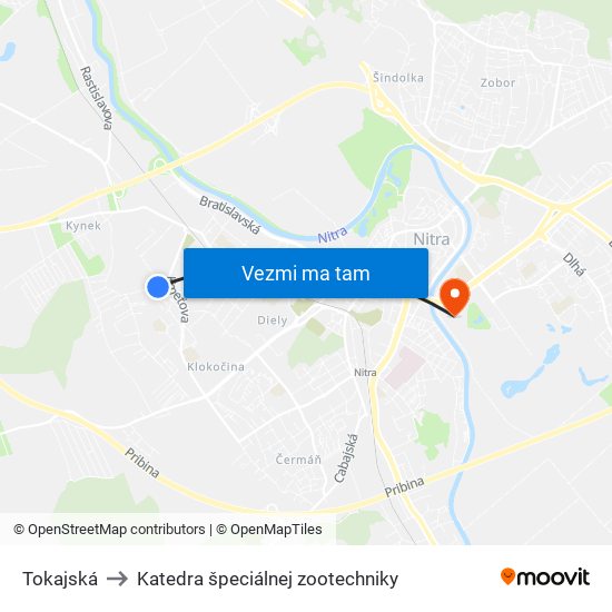 Tokajská to Katedra špeciálnej zootechniky map