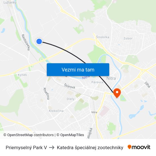 Priemyselný Park V to Katedra špeciálnej zootechniky map