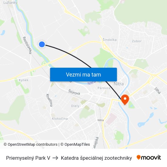 Priemyselný Park V to Katedra špeciálnej zootechniky map