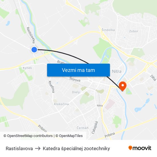 Rastislavova to Katedra špeciálnej zootechniky map