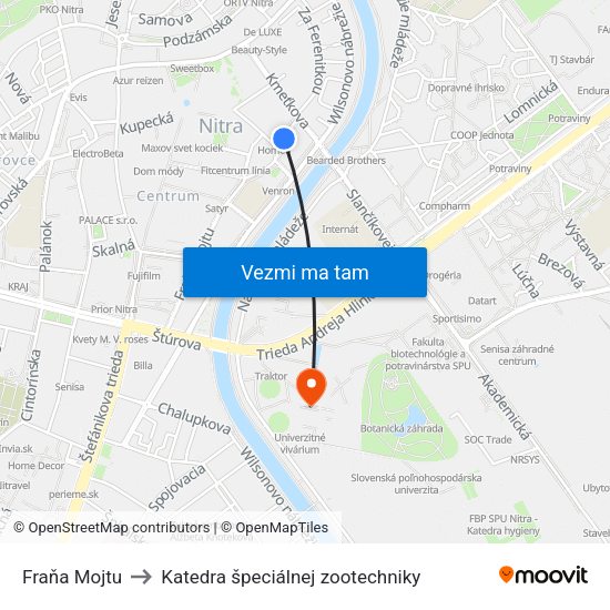 Fraňa Mojtu to Katedra špeciálnej zootechniky map