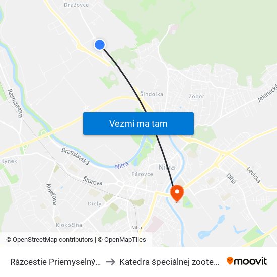 Rázcestie Priemyselný Park to Katedra špeciálnej zootechniky map