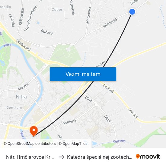 Nitr. Hrnčiarovce Krajná to Katedra špeciálnej zootechniky map